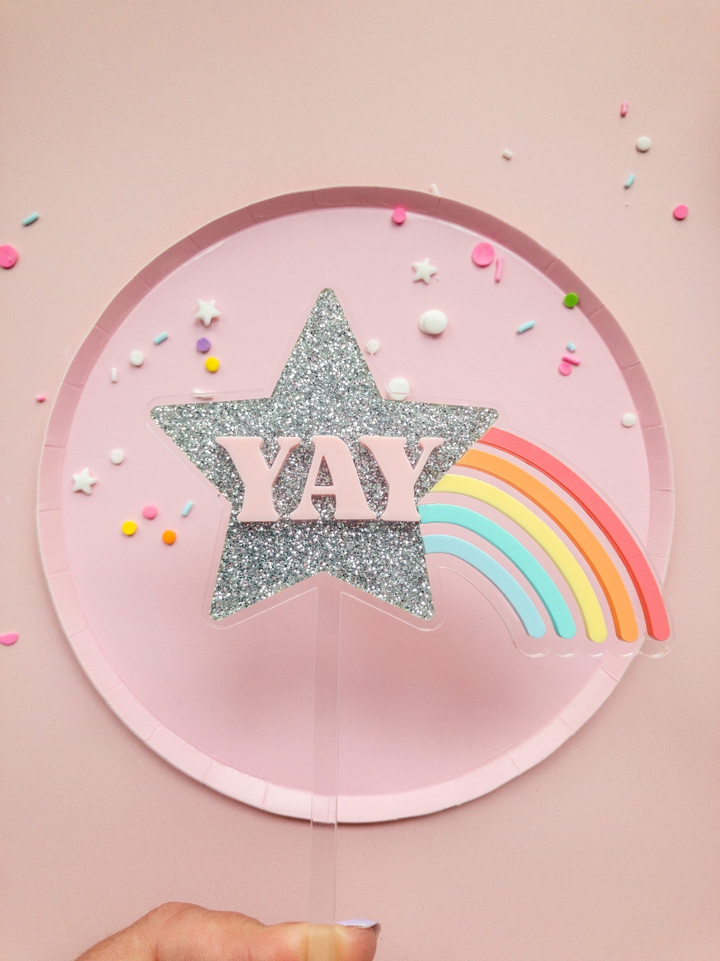 Shooting Star Cake Topper/Rainbow Wand Cake Topper/Rainbow Star Topper