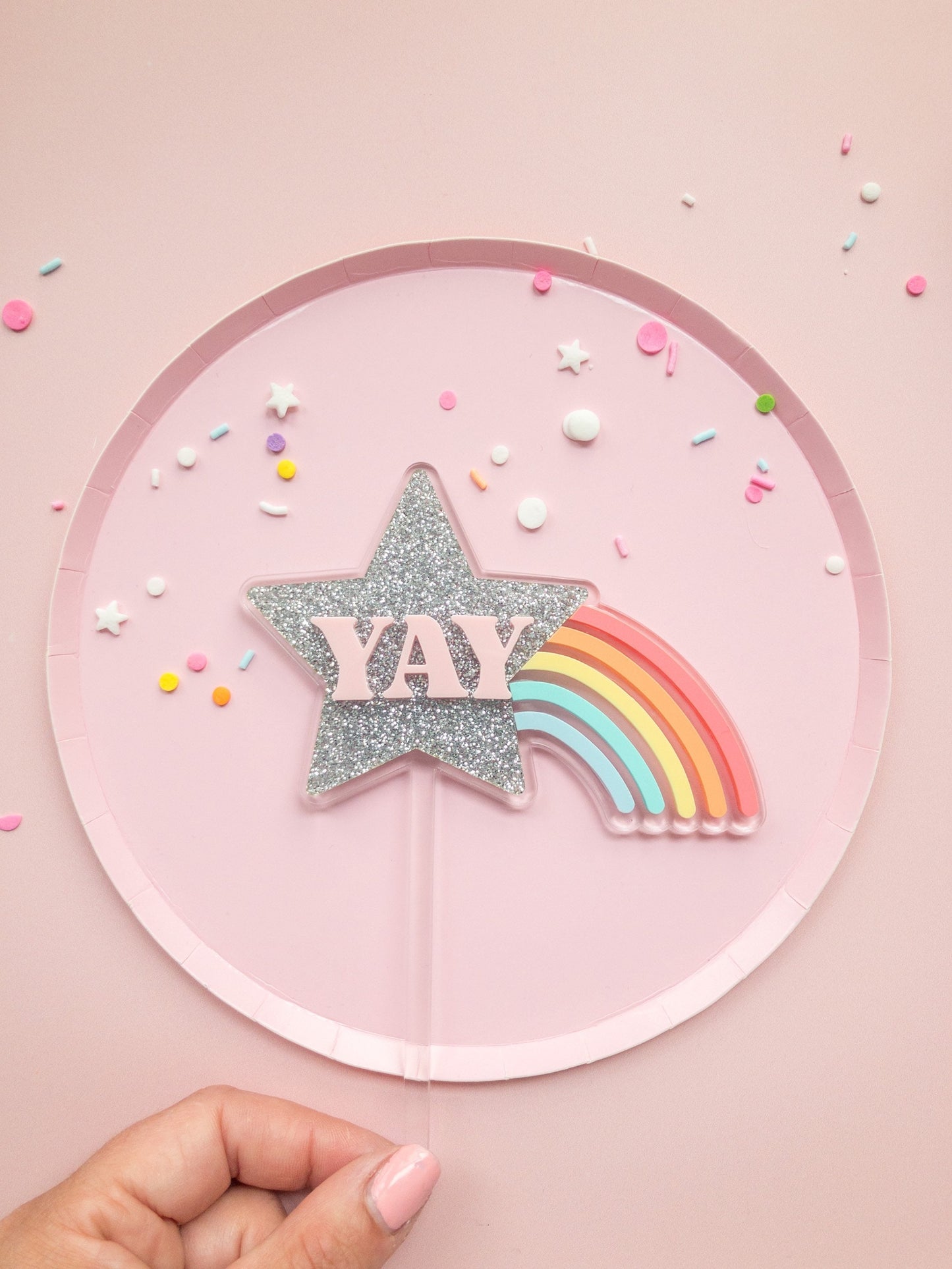 Shooting Star Cake Topper/Rainbow Wand Cake Topper/Rainbow Star Topper