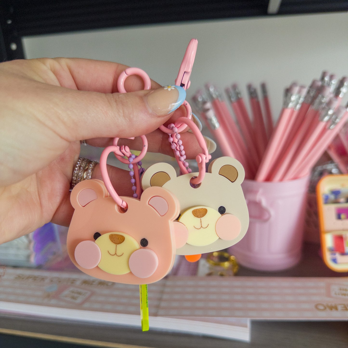 Bear Keychain, Bear Keyring, Bear Bag Charm, Affirmation Gifts, Kawaii Gifts, Bear Charm, Friendship gift, Birthday keychain, Book Bag Charm