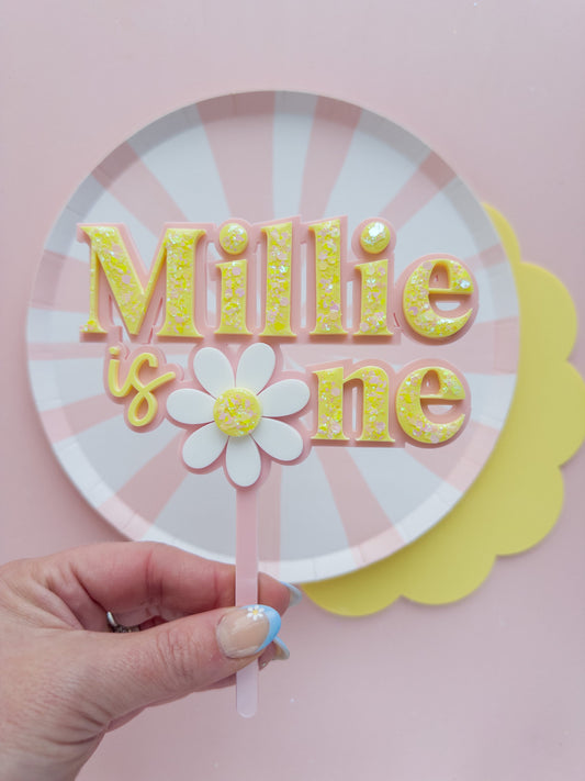 Personalised Flower Cake Topper custom flower cake topper, Name topper, First birthday cake topper