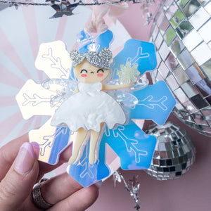 Large Snow Fairy Decoration/Gift Tag, Snow Globe Decoration, personalised Christmas Tag, personalized snow fairy gift tag