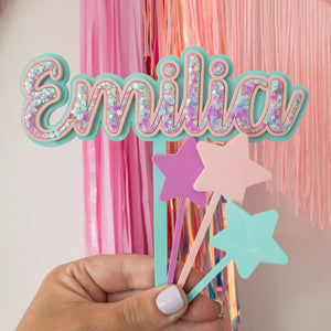 EMILIA Custom Topper / Charm ***With Border*** Mint Base, Baby Pink Border filled with Light Pastel bubbles